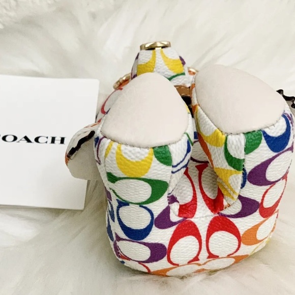 NWT Rainbow canvas authentic coach bear bag charm/ keychain - Picture 2 of 7